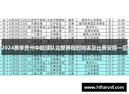 2024赛季贵州中超球队完整赛程时间表及比赛安排一览