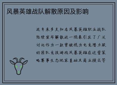 风暴英雄战队解散原因及影响